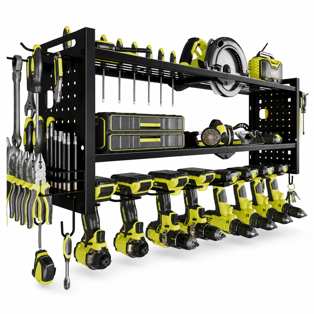 📢📢 50 % RABATT 🛠️ Wandmontiertes Werkzeugregal aus Stahl – Bohrer & Werkzeuge platzsparend aufbewahren