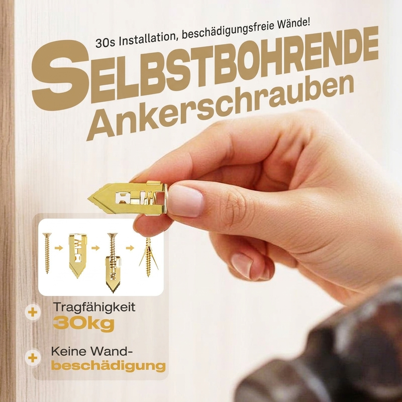 🏆 Letzter Tag Sonderpreis ！🏠Kaufe 2, erhalte 3 gratis🎁Bohranker Schrauben Bohren, Befestigen, Halten. Kein zusätzliches Werkzeug nötig🔩
