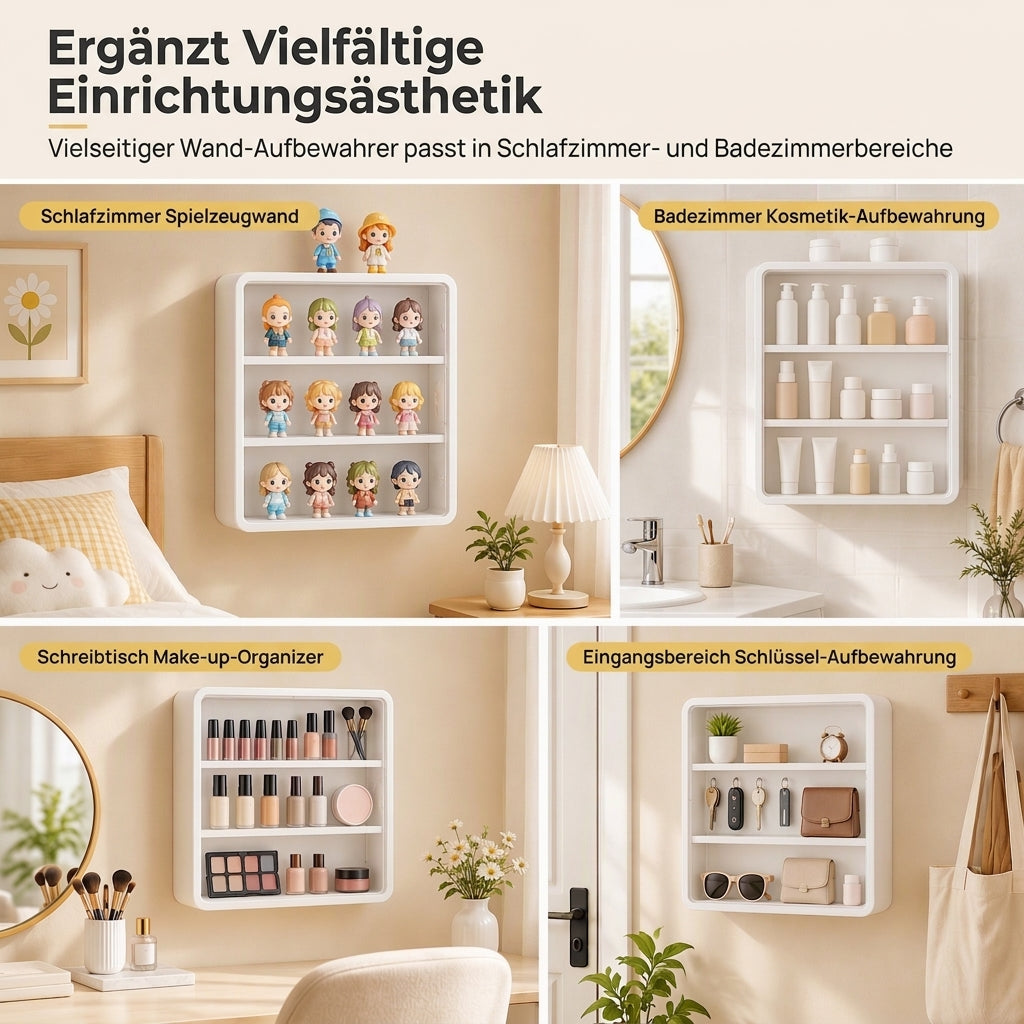 Wandmontierte, transparente Vitrine für Actionfiguren und Aufbewahrungsorganizer mit zwei Ablagen