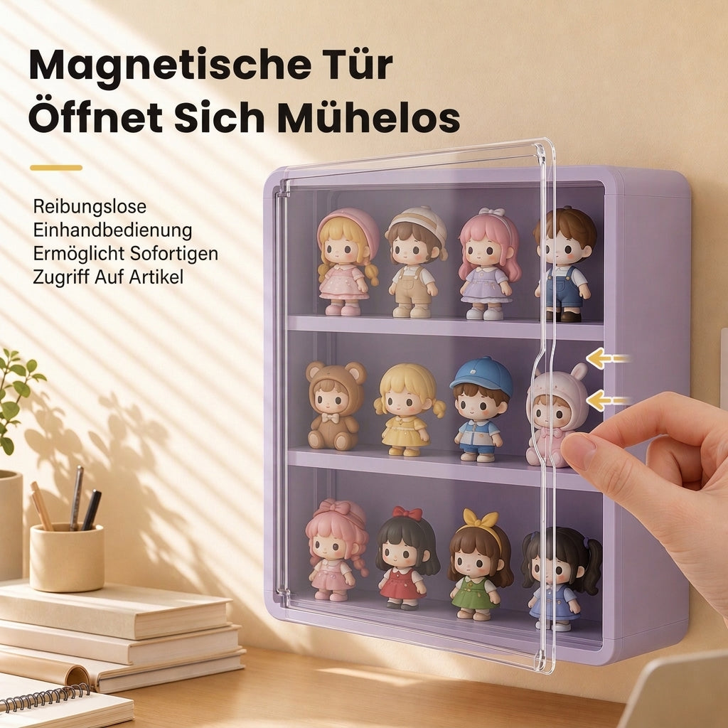 Wandmontierte, transparente Vitrine für Actionfiguren und Aufbewahrungsorganizer mit zwei Ablagen
