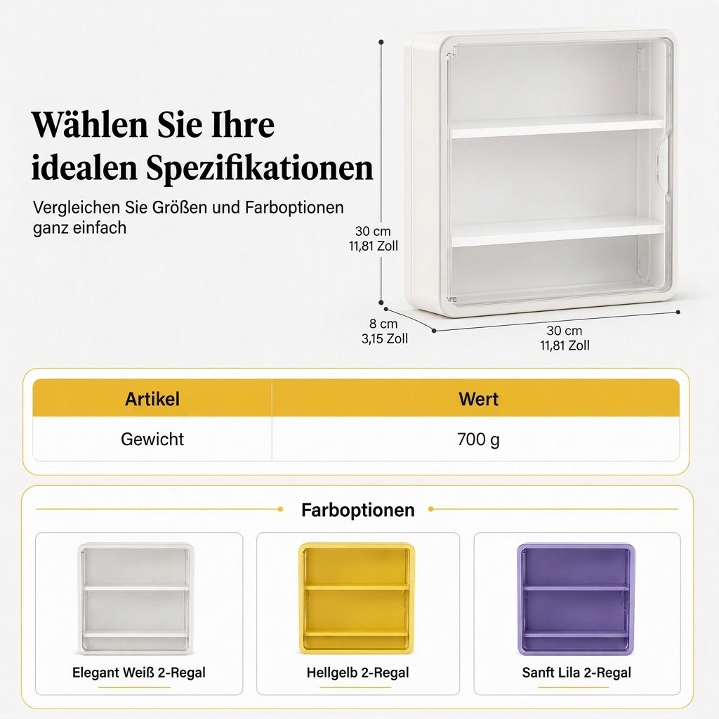 Wandmontierte, transparente Vitrine für Actionfiguren und Aufbewahrungsorganizer mit zwei Ablagen
