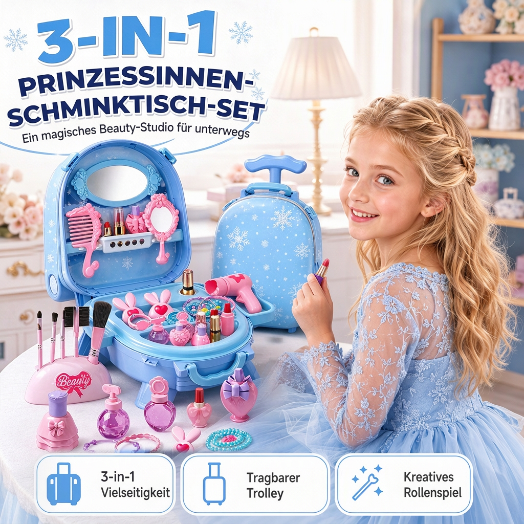 Schminktisch-Spielzeugset für Mädchen mit Puppen und Schönheitsaccessoires