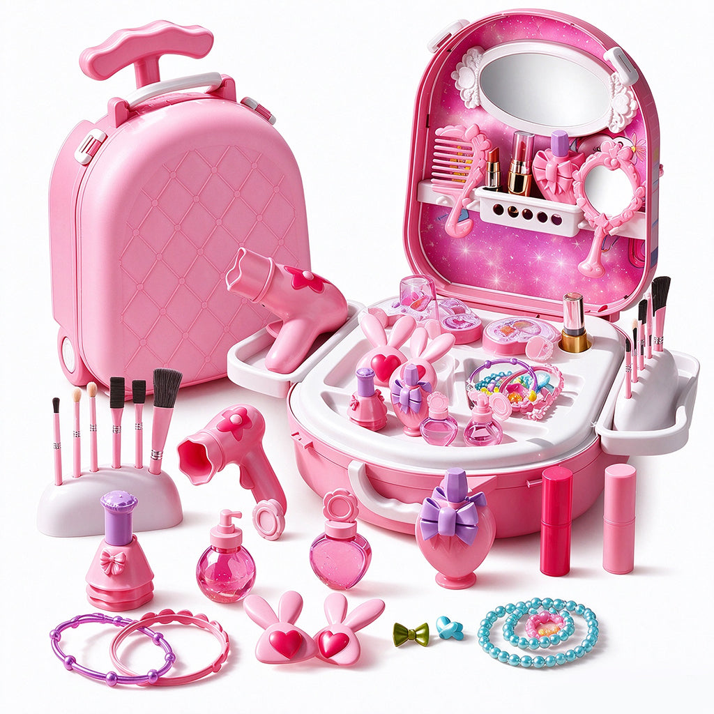 Schminktisch-Spielzeugset für Mädchen mit Puppen und Schönheitsaccessoires