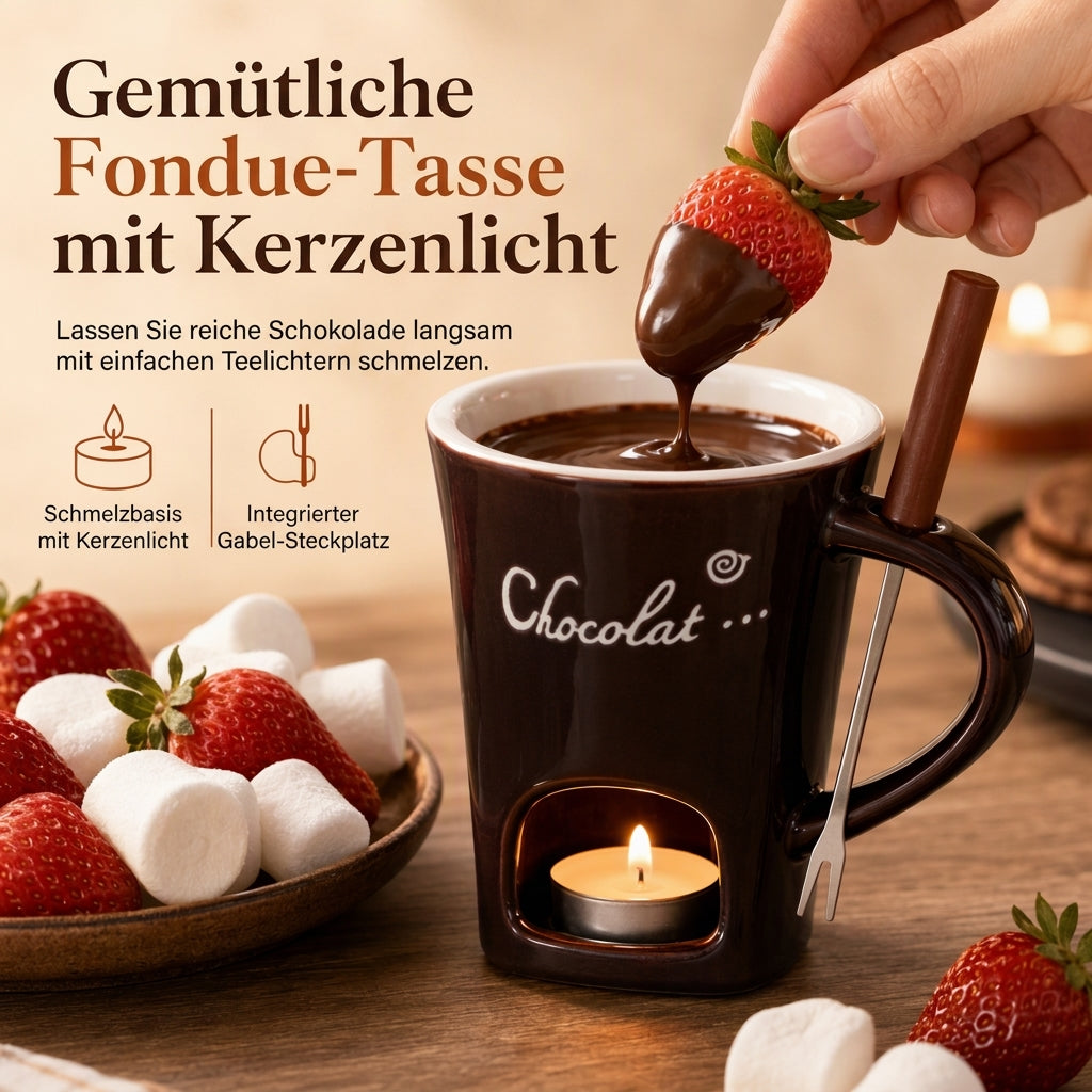 🥳2026 HEISSER DEAL🥳💞50K+ VERKAUFT! 🍫🕯️ 50% RABATT! Keramik Schoko-Fonduetasse – Teelicht-Warmhaltung, inkl. Fonduegabel. Perfekt für Dates & Weihnachten! 🎄💚