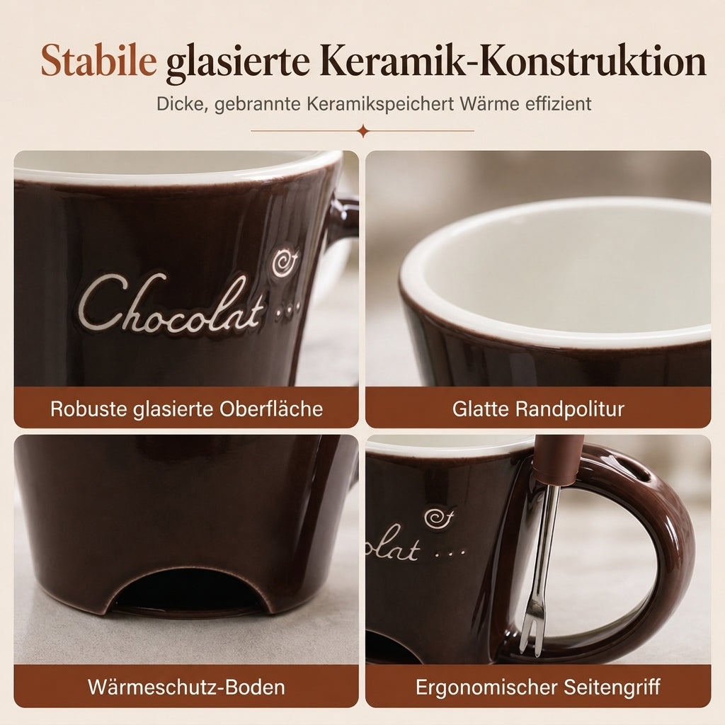 🥳2026 HEISSER DEAL🥳💞50K+ VERKAUFT! 🍫🕯️ 50% RABATT! Keramik Schoko-Fonduetasse – Teelicht-Warmhaltung, inkl. Fonduegabel. Perfekt für Dates & Weihnachten! 🎄💚