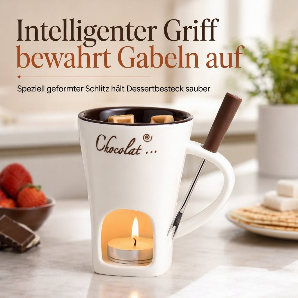 🥳2026 HEISSER DEAL🥳💞50K+ VERKAUFT! 🍫🕯️ 50% RABATT! Keramik Schoko-Fonduetasse – Teelicht-Warmhaltung, inkl. Fonduegabel. Perfekt für Dates & Weihnachten! 🎄💚