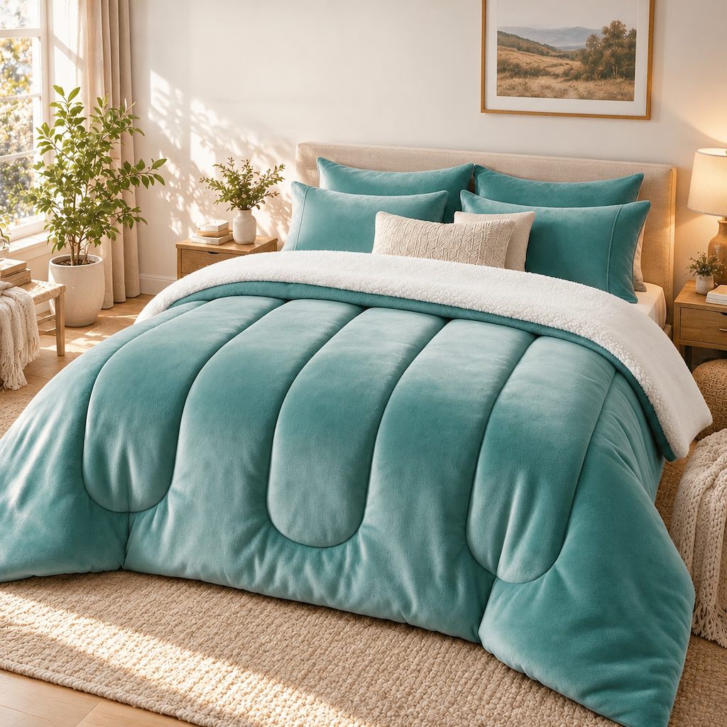 ❄️ NUR FÜR KURZE ZEIT 50% RABATT! 🧸 Milk Velvet Sherpa Winterbettdecke – Zweiseitig Plüsch, Wärmeisolierend, Füllung Verrutscht Nicht ✨
