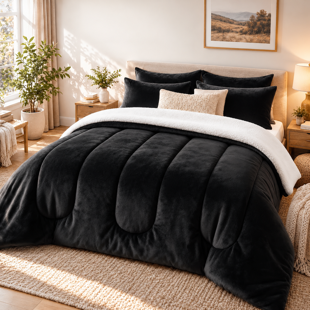 ❄️ NUR FÜR KURZE ZEIT 50% RABATT! 🧸 Milk Velvet Sherpa Winterbettdecke – Zweiseitig Plüsch, Wärmeisolierend, Füllung Verrutscht Nicht ✨