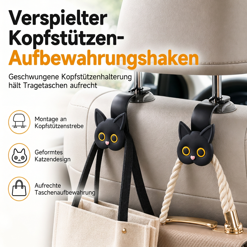 📢📢 50% RABATT!! ⏰ Universeller Cartoon-Katzen-Autositzhaken und Organizer zur Aufbewahrung im Fahrzeug