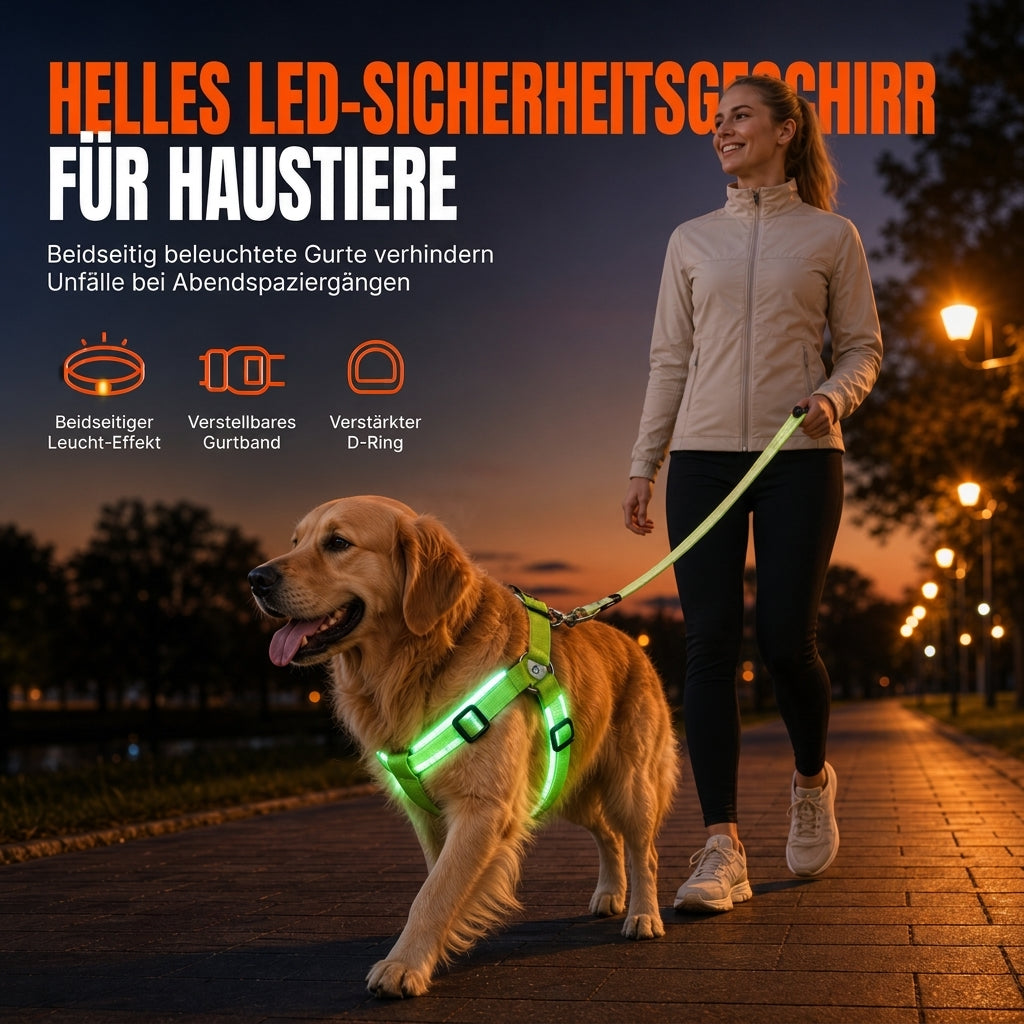 🐕 50 % Rabatt!! 💡LED-Hundeharness mit Leuchtfunktion für Spaziergänge bei Nacht