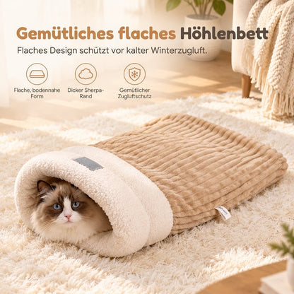 🔥😺Verdicktes warmes Katzen-Schlafsack Bett｜gemütliches Plüsch-Höhlenbett + Matte, super kuschelig für Herbst & Winter❄️🧸
