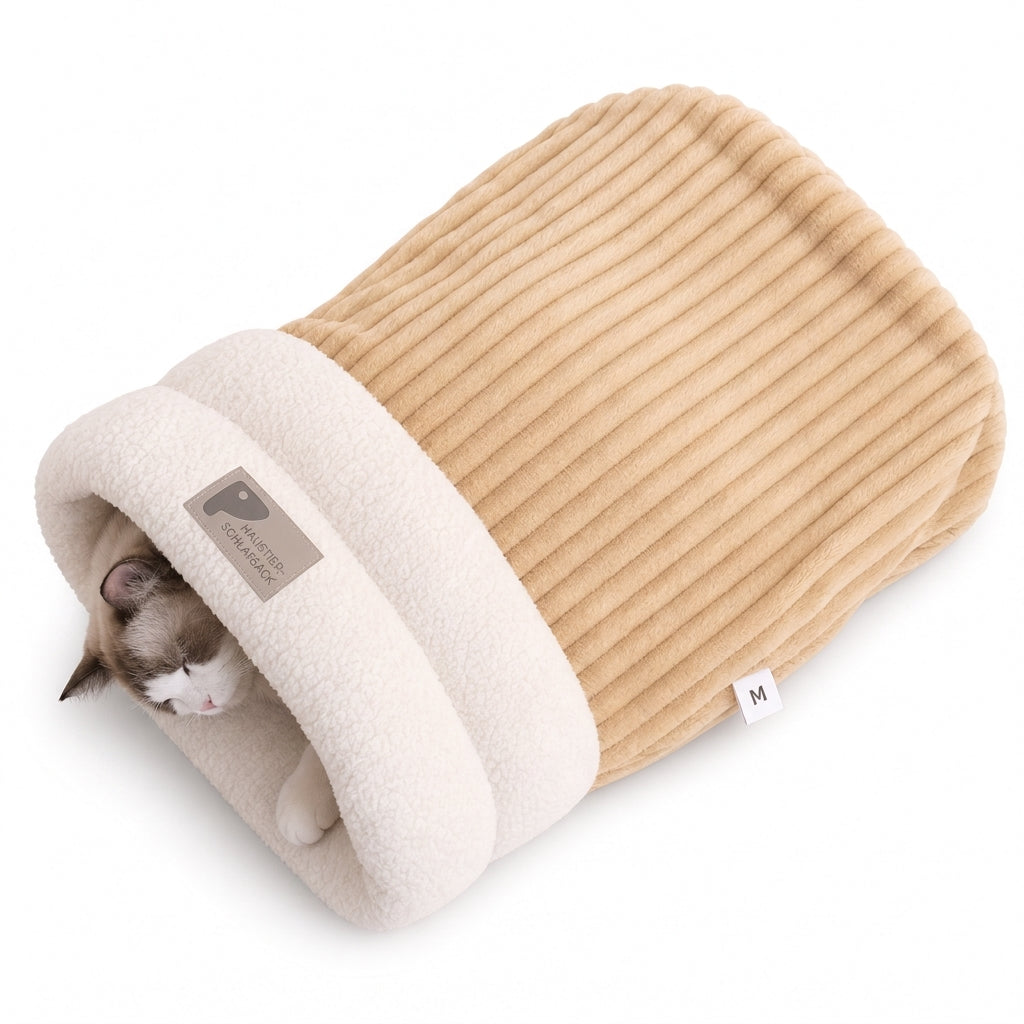 🔥😺Verdicktes warmes Katzen-Schlafsack Bett｜gemütliches Plüsch-Höhlenbett + Matte, super kuschelig für Herbst & Winter❄️🧸