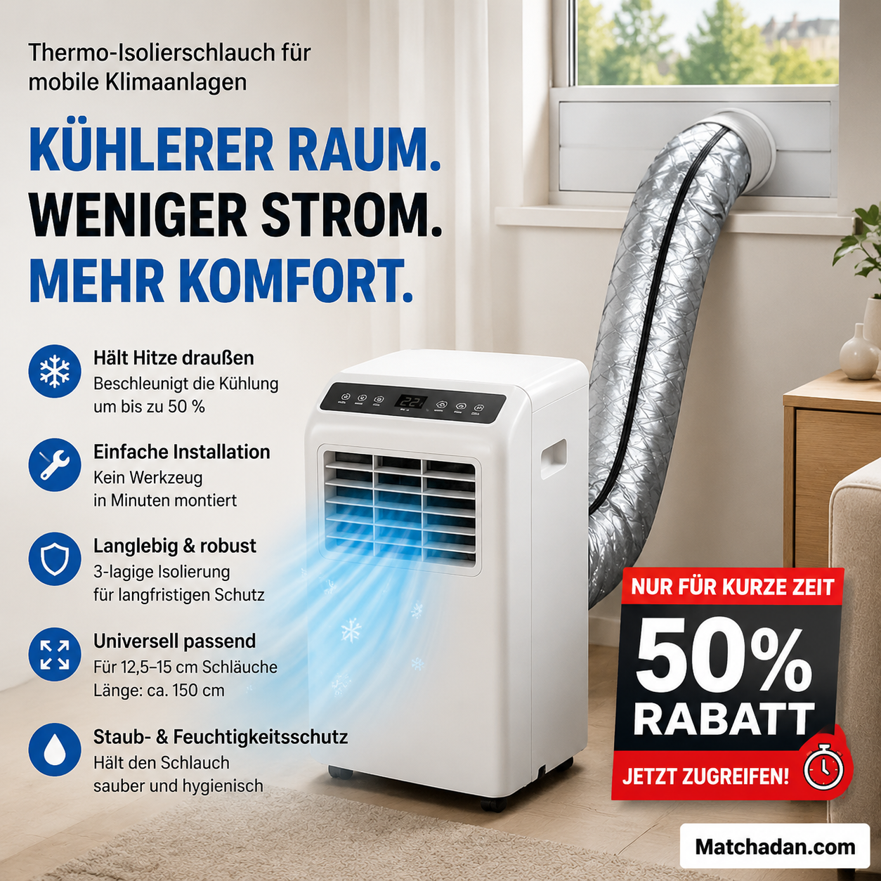 📢📢50 % Rabatt!!🥳🔥Isolierhülle für Klimaanlagenschläuche: Ein Must-have für den Sommer zu Hause