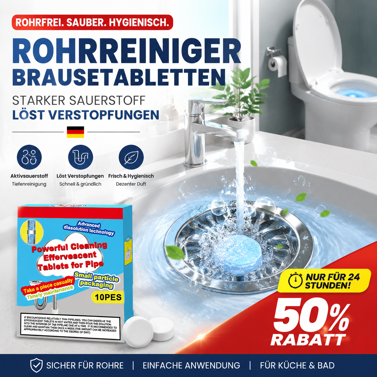 🧼🔥 3+2 GRATIS! – ÜBER 50.000 VERKAUFT! Leistungsstarke Brausetabletten zur Rohrreinigung – Lösen Haare, Fett & Schmutz zuverlässig – Wirken schnell & schonend – Für Küche, Bad & Waschbecken ⚡💧✨