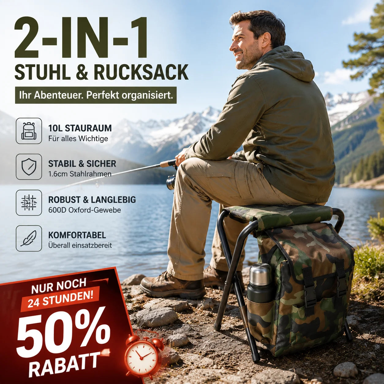 Tragbarer Klappstuhl-Rucksack 2-in-1 Outdoor-Camping-Hocker