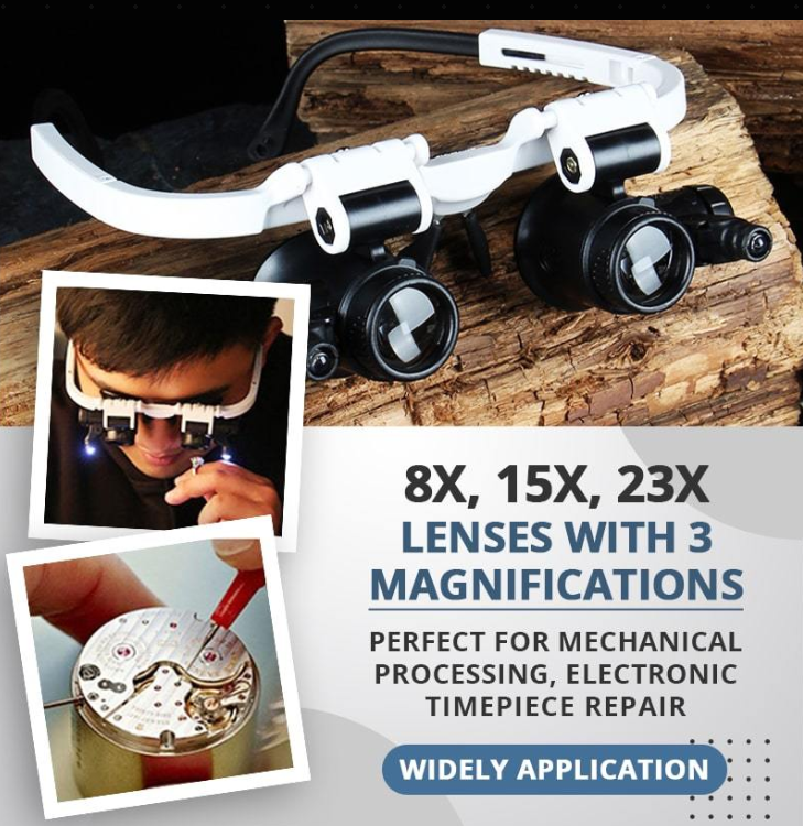 🔍 50% RABATT! 💡 LED-Lupenbrille – 23-fache Vergrößerung, hell & handsfree – Ideal für Löten, Basteln & Präzisionsarbeiten 👓