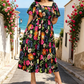 🔥Letzter Tag:50% Rabatt!⏰🌸👗 Blumenkleid mit Raffungen, quadratischem Ausschnitt & Taschen🏖️